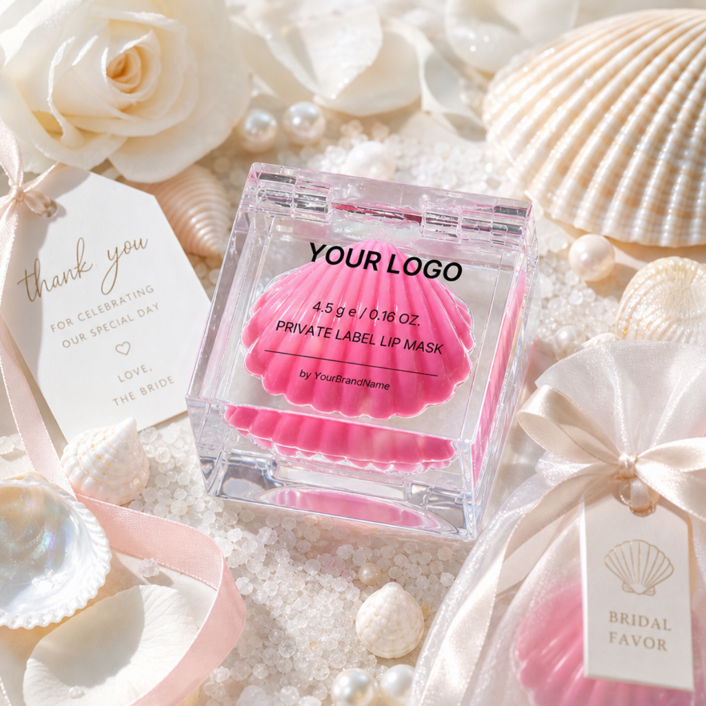 Custom Pearl Shell Lip Mask – Hydrating Lip Treatment | Bulk Beach Wedding Bridal Beauty