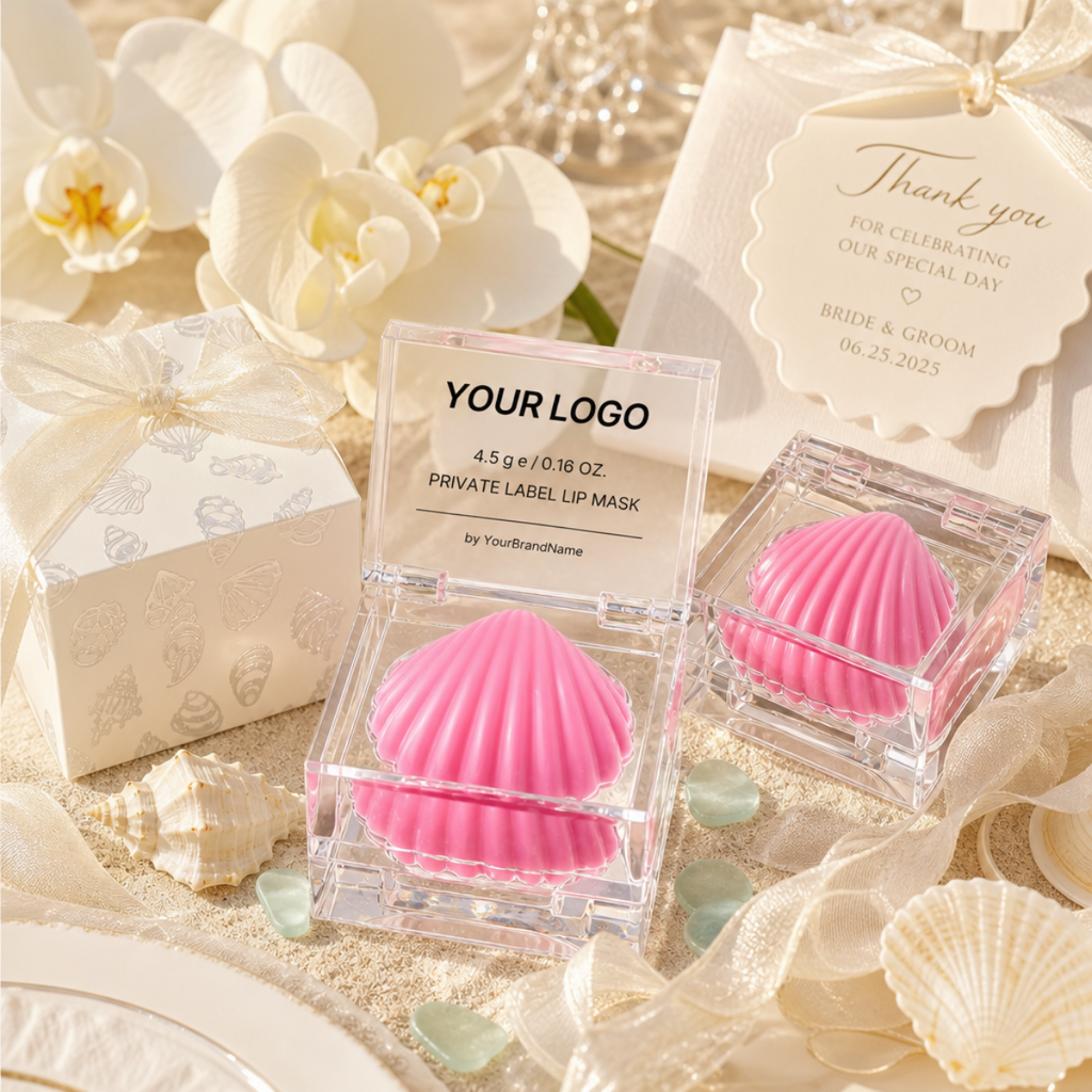 Custom Pearl Shell Lip Mask – Hydrating Lip Treatment | Bulk Beach Wedding Bridal Beauty